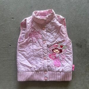 Vintage Strawberry Shortcake Vest Size 3T Pink Puffer Embroidered Sweet Heart 06